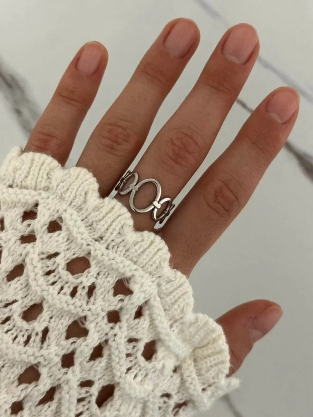 Sku0599 Vintage Silver Women Minimalist Adjustable Ring Stainless steel+gift bag